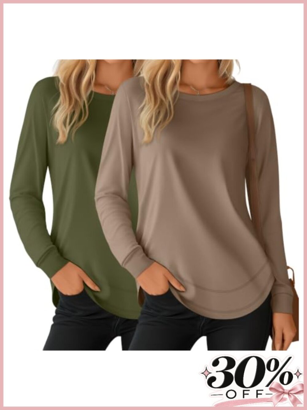 2 Pack Women's Crew Neck Long Sleeve Sweatshirts Cotton Spandex Pullover
